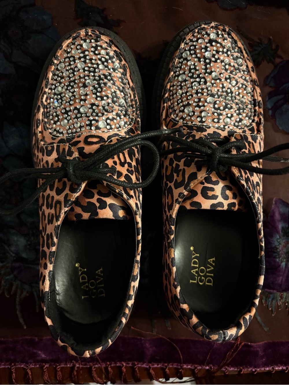 Dolls Kill Leopard Print Rhinestone Lace-Up Platforms - Tan/Black